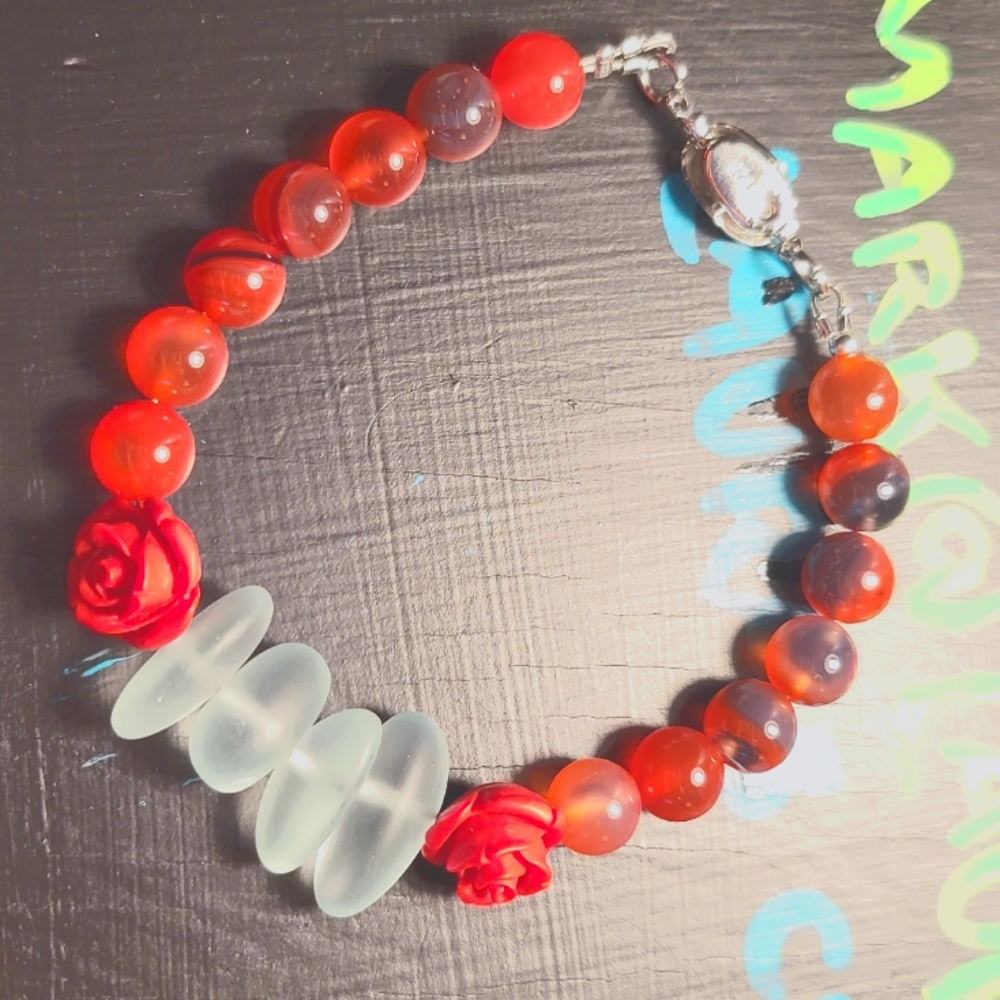 GENUINE GEMSTONE SUGAR HEART AGATE AND SEA GLASS STONES